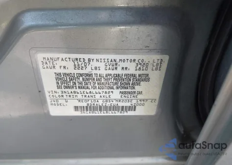 2008 Nissan Sentra 2.0S z USA, uszkodzony, nr VIN 3N1AB61E68L667829